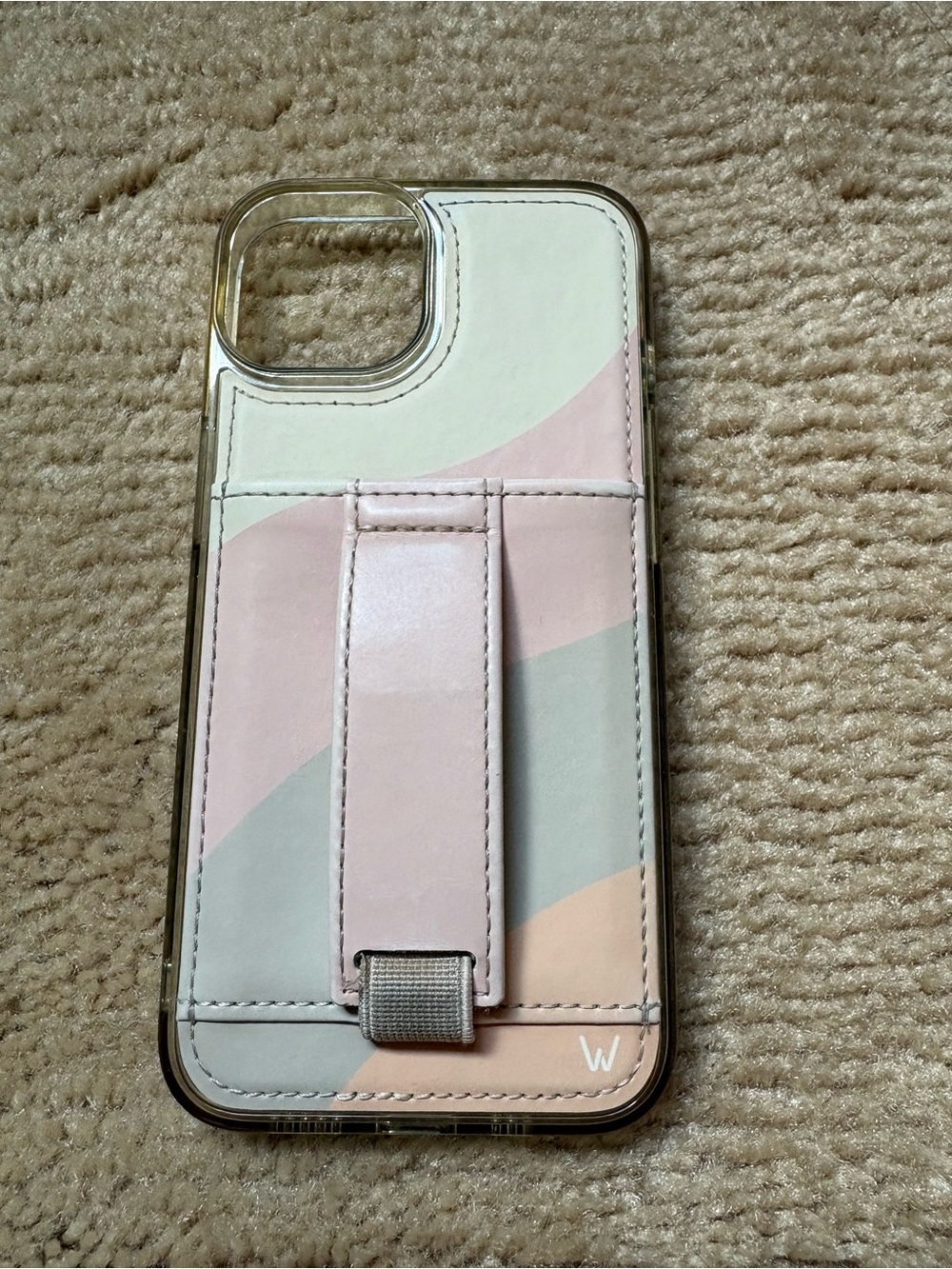 Walli iPhone 14 sunset Stripe Phone Wallet Case with Kickstand - Pink & White